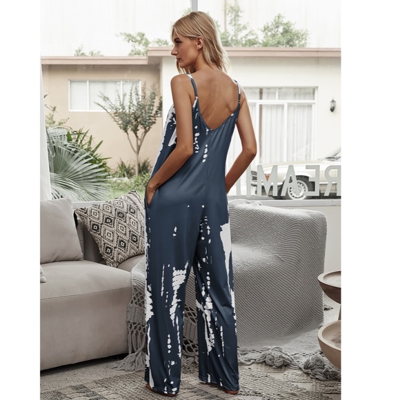 Tie Dye Cami Loungewear Jumpsuit Gray - Picture 3 of 12